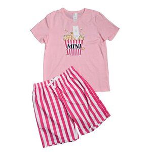 NWT | PatPat "Mini" Popcorn Pajama Set | Movie Night | Pink & White Stripe  9-10